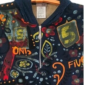 NWT Zoe by Michael Phillips‎ Art To Wear Graphic Quarter Zip Pullover Size Large